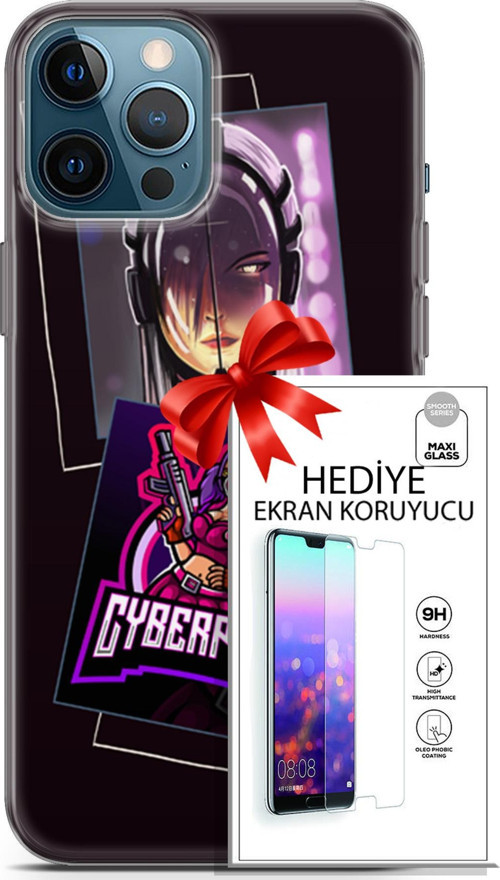 Apple İphone 12 Pro Max Kılıf Orijinal Seri Cyberpunk 10 Cyber Kız Full Hd Kılıf + Ekran Koruyucu