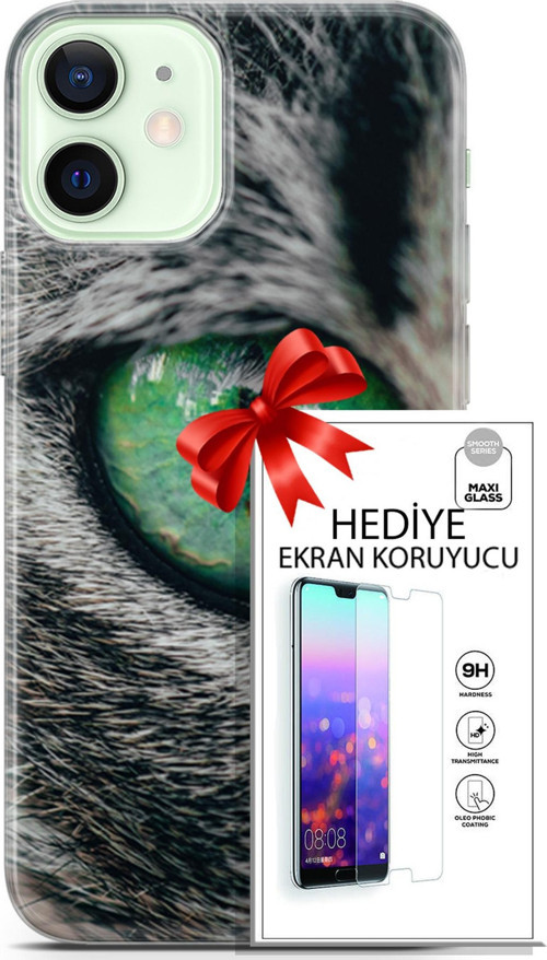 Apple İphone 12 Kılıf Orijinal Seri Scotish-British 28 Göz Detay İz Bırakmayan Kılıf + Ön Ekran Koruyucu