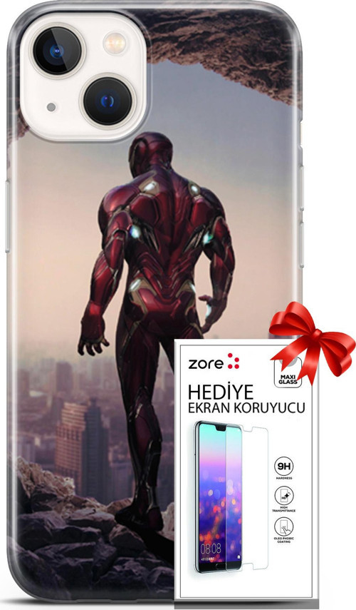 Apple İphone 13 Mini Kılıf Orijinal Seri Supers 02 Iron Man Kapak Ve Ekran Koruyucu