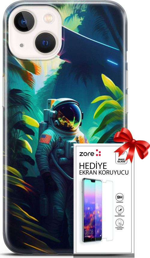 Apple İphone 13 Mini Kılıf Orijinal Seri Supers 10 Astronot Full Hd Kılıf + Ekran Koruyucu