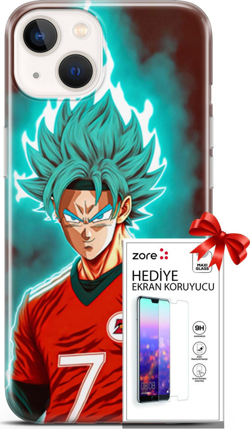 Apple İphone 13 Mini Kılıf Orijinal Seri Supers 04 Goku Mavi Ejderha Silikon Kılıf + Ekran Koruyucu