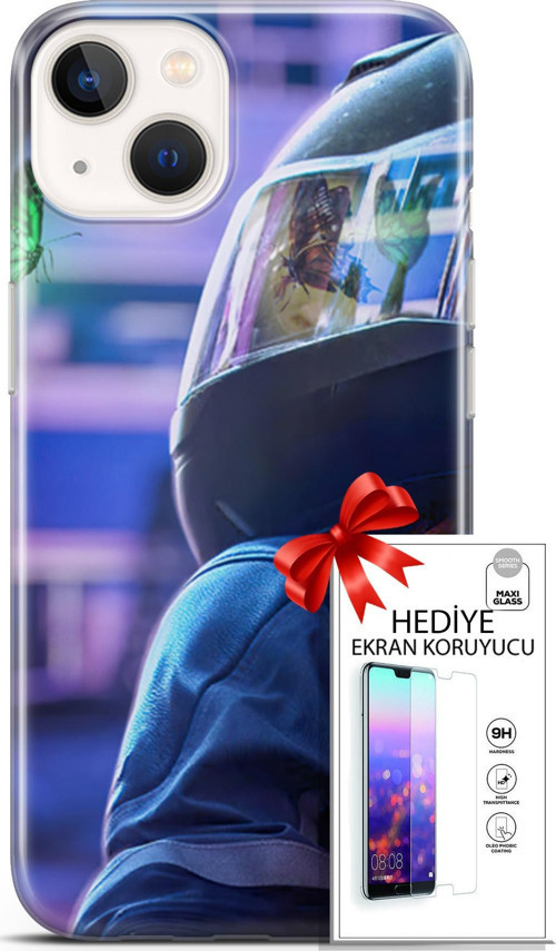 Apple İphone 13 Mini Kılıf Orijinal Seri Algorand 26 Kelebekler Soft Kapak + Ekran Koruyucu