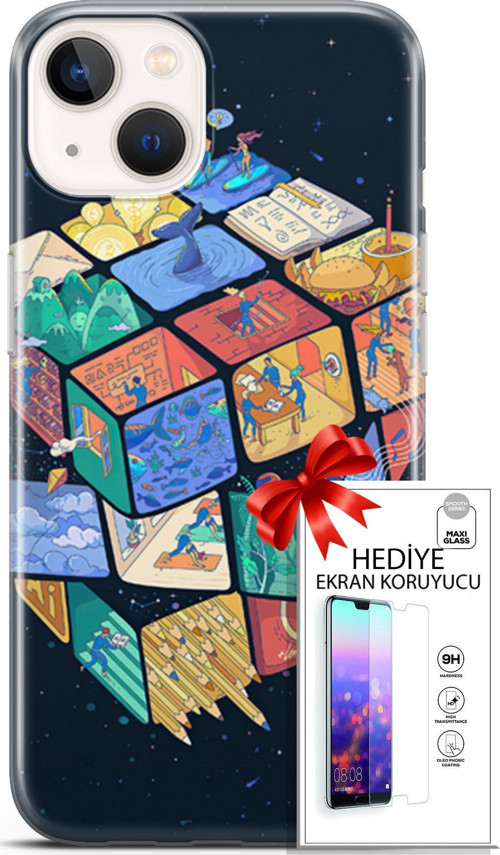 Apple İphone 13 Mini Kılıf Orijinal Seri Algorand 03 Rubik Arka Kapak + Ekran Koruyucu