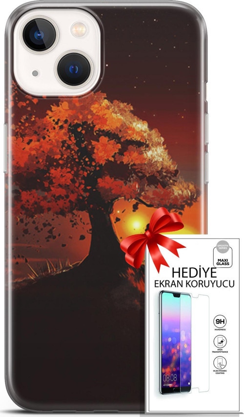 Apple İphone 13 Mini Kılıf Orijinal Seri Algorand 12 Ağaç Altında Tasarım Kılıf + Ekran Koruyucu