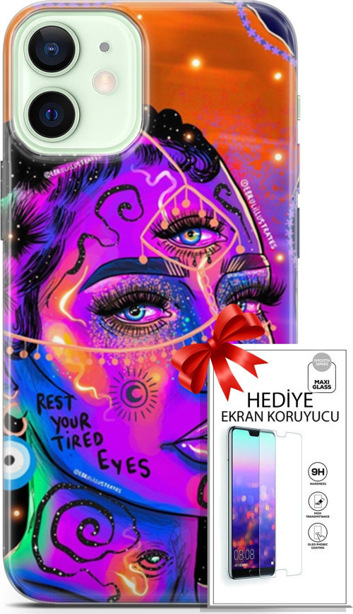 Apple İphone 12 Kılıf Orijinal Seri Cardano 04 Rest Your Tired Silikon Kılıf + Ekran Koruyucu Full Koruma
