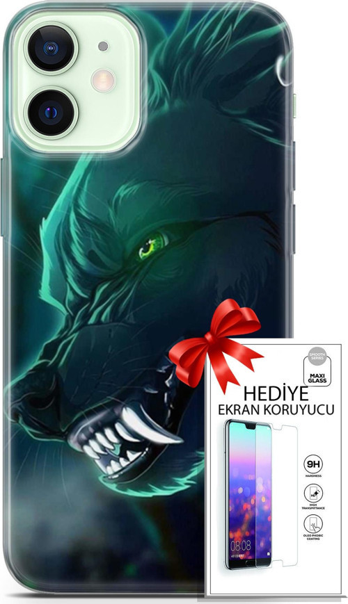 Apple İphone 12 Kılıf Orijinal Seri Cardano 17 Vahşi Kurt Yumuşak Kılıf + Ekran Koruyucu