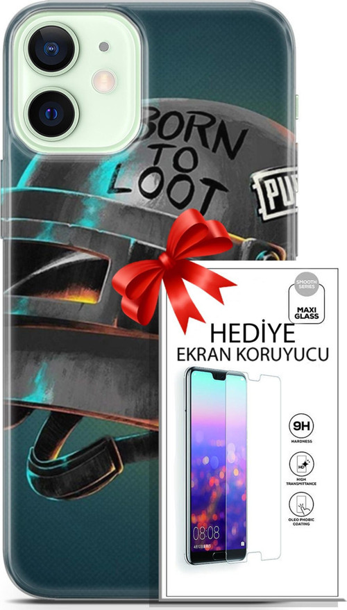 Apple İphone 12 Kılıf Orijinal Seri Pubg 19 Born To Loot Tam Koruma Kılıf + Ekran Koruyucu