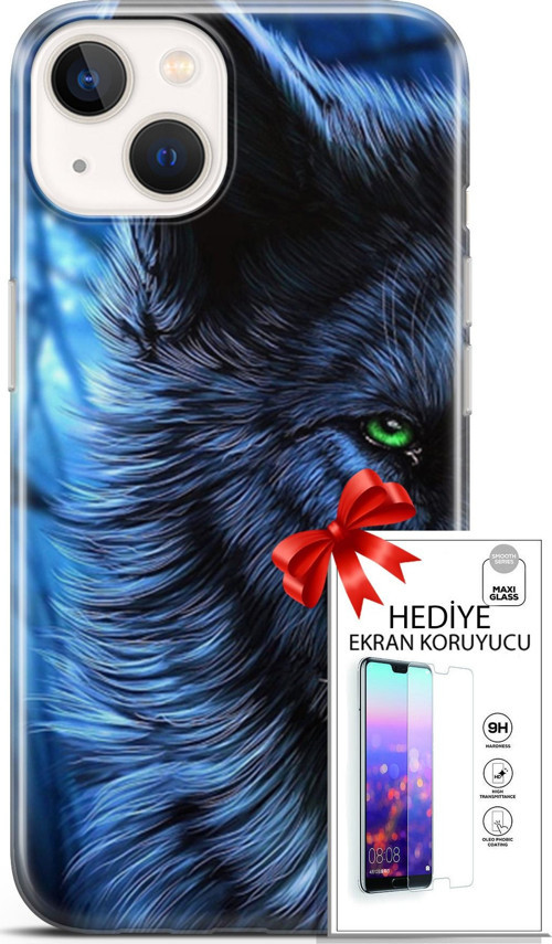 Apple İphone 13 Mini Kılıf Orijinal Seri Cardano 16 Kurt Yeşil Göz Hediyelik Kılıf Ve Ekran Koruyucu