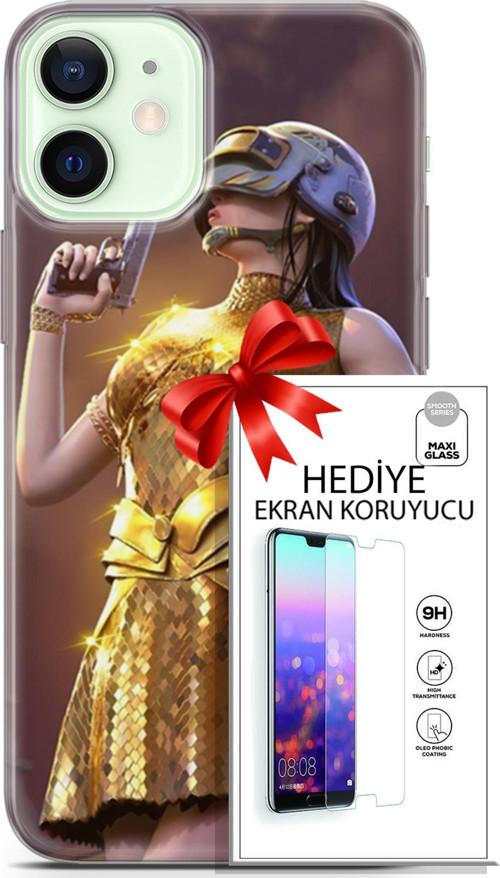 Apple İphone 12 Kılıf Orijinal Seri Pubg 21 Anna Darbe Önleyici Kapak + Ön Ekran Koruyucu