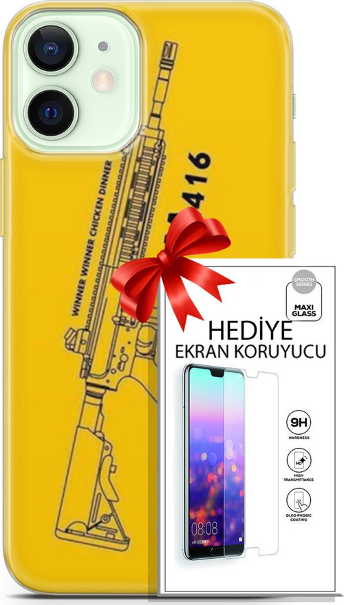 Apple İphone 12 Kılıf Orijinal Seri Pubg 28 M416 İz Bırakmayan Kılıf + Ön Ekran Koruyucu