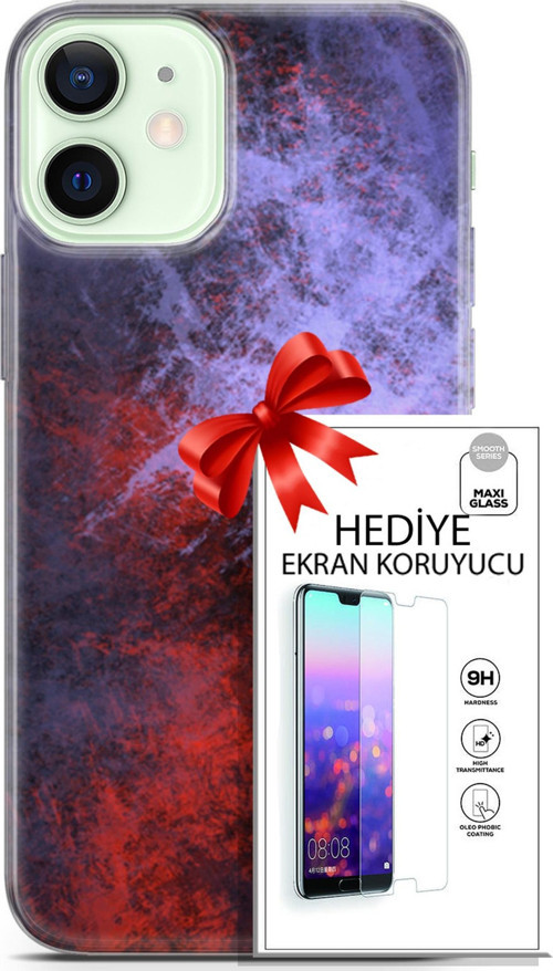 Apple İphone 12 Kılıf Orijinal Seri Nature 18 Karışık Parlak Kılıf + Ekran Koruyucu Full Korumake