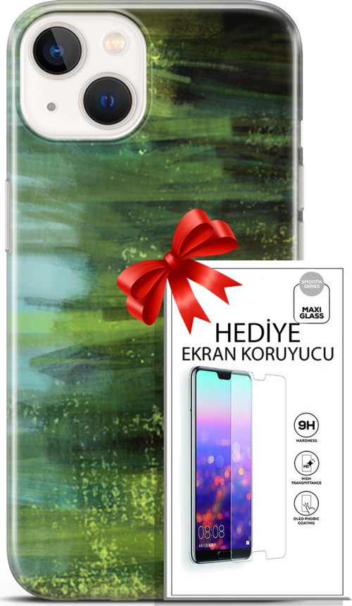 Apple İphone 13 Mini Kılıf Orijinal Seri Nature 21 Çalılar Darbe Önleyici Kapak + Ön Ekran Koruyucu