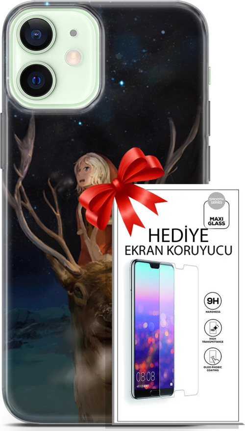 Apple İphone 12 Kılıf Orijinal Seri Fantasy 18 Geyik Kız Parlak Kılıf + Ekran Koruyucu Full Koruma