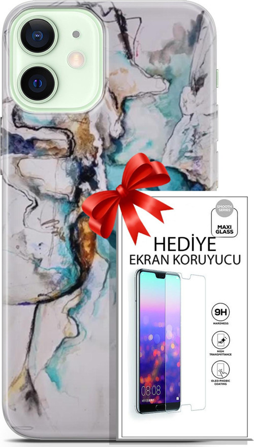 Apple İphone 12 Kılıf Orijinal Seri Soul 11 Turkuaz 4K Baskılı Kılıf + Ekran Koruyucu Full Koruma