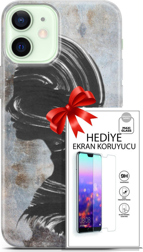 Apple İphone 12 Kılıf Orijinal Seri Soul 18 Silüet Parlak Kılıf + Ekran Koruyucu Full Korumaketi