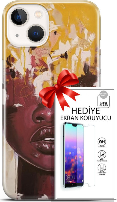 Apple İphone 13 Mini Kılıf Orijinal Seri Soul 23 Sarı Kahverengi Telefon Kabı Ve Ekran Koruyucu