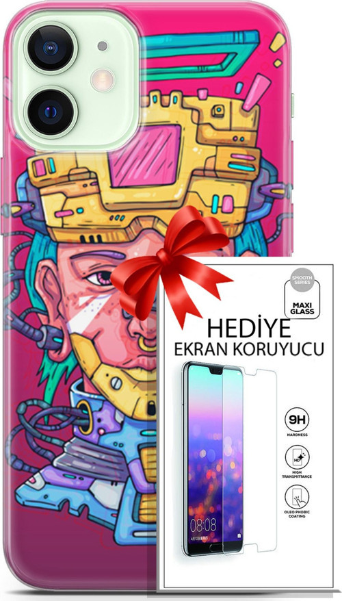 Apple İphone 12 Kılıf Orijinal Seri Punky 02 Robotica Kapak Ve Ekran Koruyucu