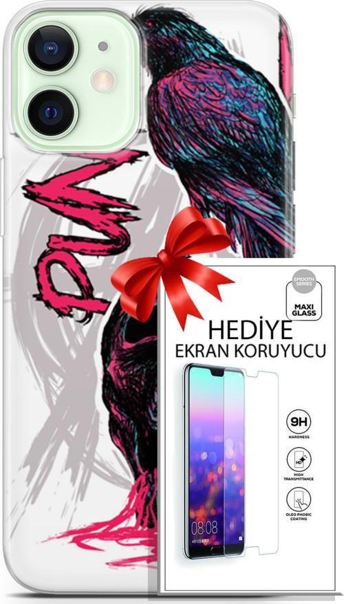 Apple İphone 12 Kılıf Orijinal Seri Punky 03 Karga İskelet Arka Kapak + Ekran Koruyucu