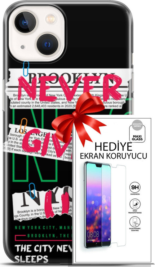 Apple İphone 13 Mini Kılıf Orijinal Seri Punky 21 Never Give Up Darbe Önleyici Kapak + Ön Ekran Koruyucu