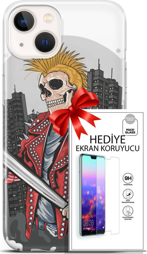 Apple İphone 13 Mini Kılıf Orijinal Seri Punky 08 Punk Serseri Baskılı Kılıf + Ekran Koruyucu