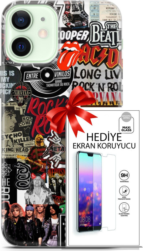 Apple İphone 12 Kılıf Orijinal Seri Punky 30 Rock'N Roll Kenarları Şeffaf Kapak Ve Ekran Koruyucu