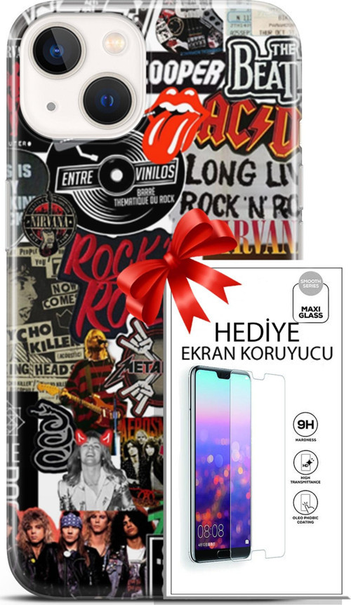 Apple İphone 13 Mini Kılıf Orijinal Seri Punky 30 Rock'N Roll Kenarları Şeffaf Kapak Ve Ekran Koruyucu