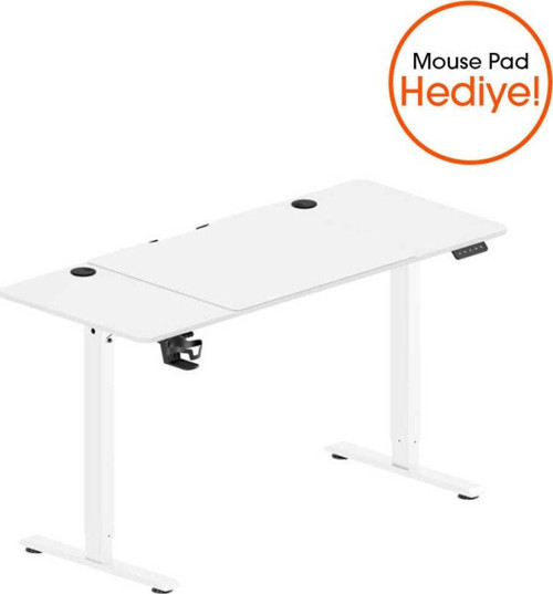 Adore Gaming Maestro-X Yükseklik Ayarlı Oyuncu Masası - Beyaz 140x72-117x60 cm