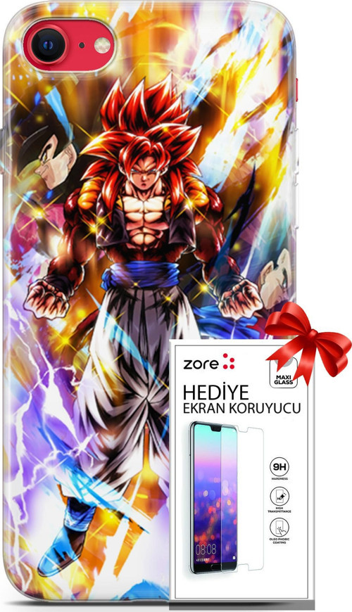 Apple İphone Se 2020 - 2022 Kılıf Orijinal Seri Supers 24 Goku Wallpaper Darbe Emici Kılıf + Ekran Koruyucu
