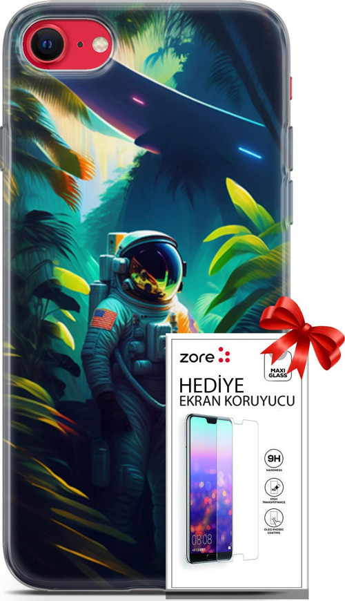 Apple İphone Se 2020 - 2022 Kılıf Orijinal Seri Supers 10 Astronot Full Hd Kılıf + Ekran Koruyucu