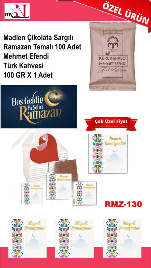 Madlen Çikolata Sargılı Ramazan Temalı 100 Adet - Mehmet Efendi Türk Kahvesi 100 Gr X 1 Adet