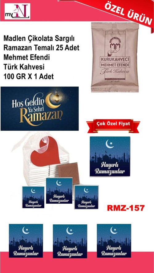 Madlen Çikolata Sargılı Ramazan Temalı 25 Adet - Mehmet Efendi Türk Kahvesi 100 Gr X 1 Adet