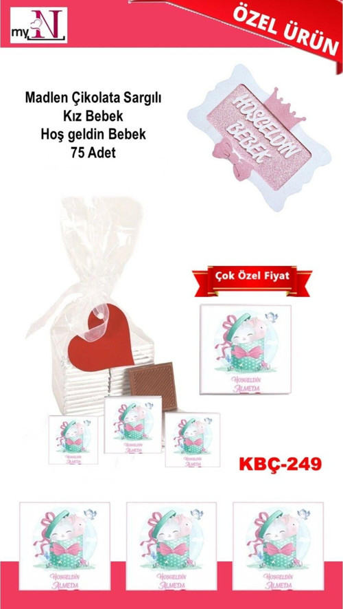 Madlen Çikolata Sargılı Kız Bebek Hoş Geldin Bebek 75 Adet