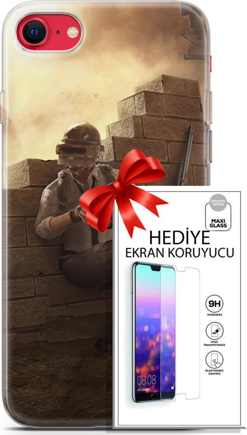 Apple İphone Se 2020 - 2022 Kılıf Orijinal Seri Pubg 04 Oyun Karakterleri Silikon Kılıf + Ekran Koruyucu