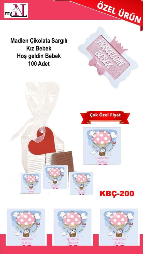 Madlen Çikolata Sargılı Kız Bebek Hoş Geldin Bebek 100 Adet