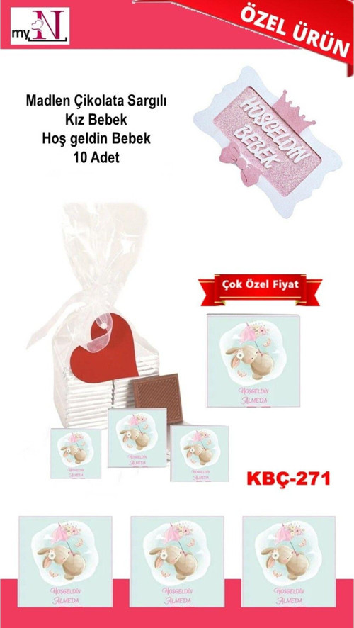 Madlen Çikolata Sargılı Kız Bebek Hoş Geldin Bebek 100 Adet