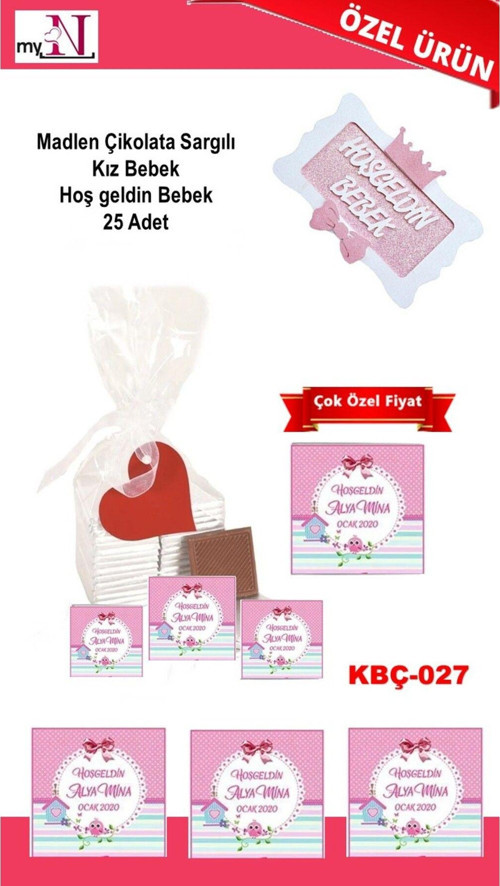 Madlen Çikolata Sargılı Kız Bebek Hoş Geldin Bebek 25 Adet
