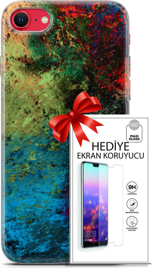 Apple İphone Se 2020 - 2022 Kılıf Orijinal Seri Nature 16 Tuval Hediyelik Kılıf Ve Ekran Koruyucu