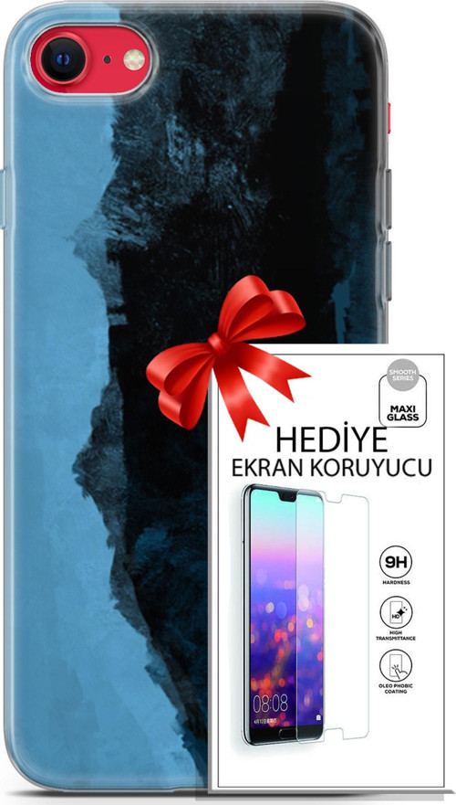 Apple İphone Se 2020 - 2022 Kılıf Orijinal Seri Nature 24 Mavi Siyah Darbe Emici Kılıf + Ekran Koruyucu