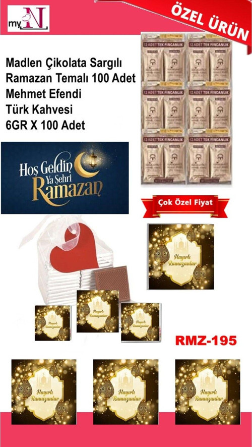 Madlen Çikolata Sargılı Ramazan Temalı 100 Adet - Mehmet Efendi Türk Kahvesi 6Gr X 100 Adet