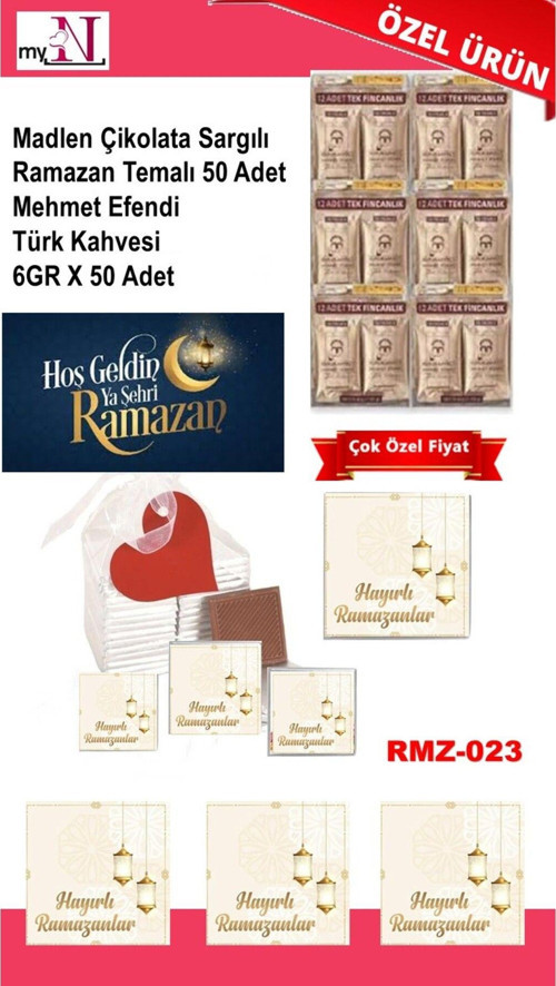 Madlen Çikolata Sargılı Ramazan Temalı 50 Adet - Mehmet Efendi Türk Kahvesi 6Gr X 50 Adet