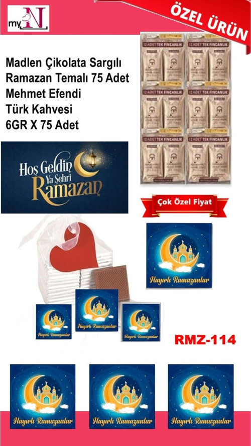 Madlen Çikolata Sargılı Ramazan Temalı 75 Adet - Mehmet Efendi Türk Kahvesi 6Gr X 75 Adet
