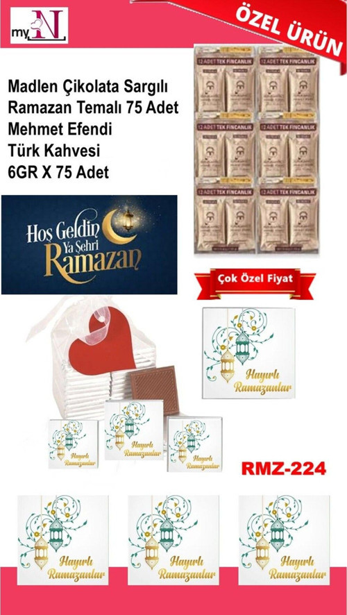 Madlen Çikolata Sargılı Ramazan Temalı 75 Adet - Mehmet Efendi Türk Kahvesi 6Gr X 75 Adet