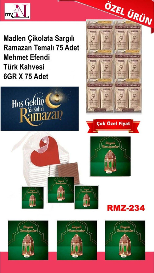 Madlen Çikolata Sargılı Ramazan Temalı 75 Adet - Mehmet Efendi Türk Kahvesi 6Gr X 75 Adet
