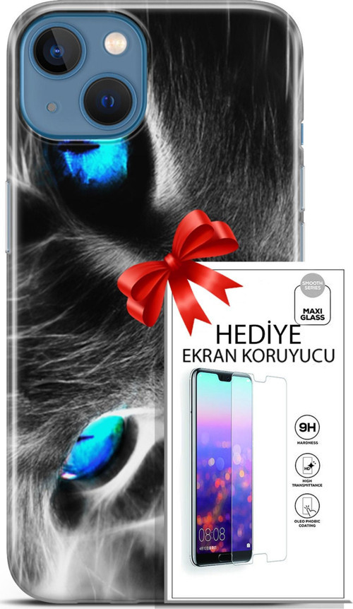 Apple İphone 13 Kılıf Orijinal Seri Scotish-British 26 Amerikan Kedisi Soft Kapak + Ekran Koruyucu