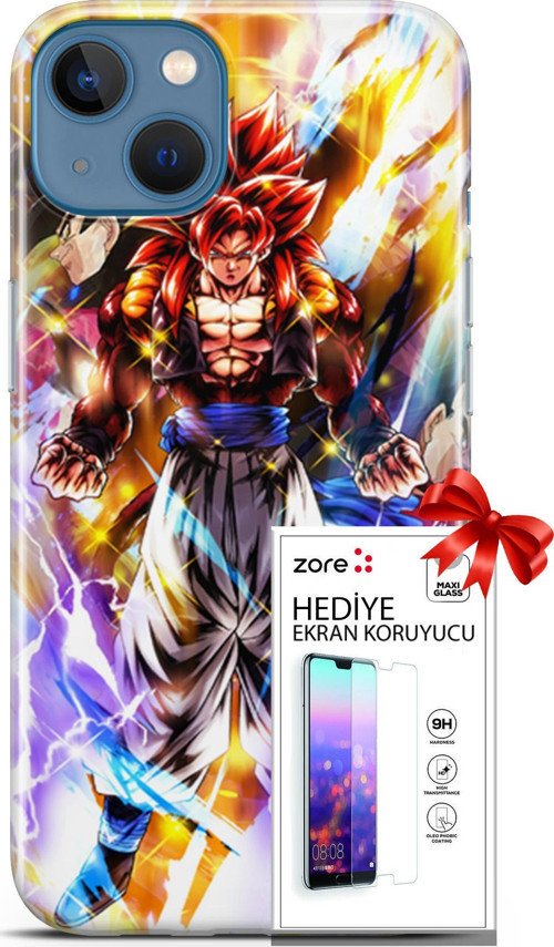Apple İphone 13 Kılıf Orijinal Seri Supers 24 Goku Wallpaper Darbe Emici Kılıf + Ekran Koruyucu