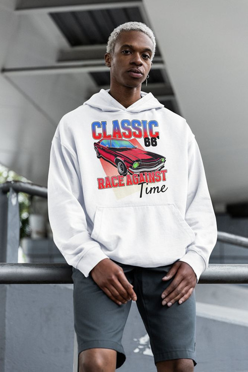 Yarış Zamanı Yazılı Unisex Oversize Klasik Araba Baskılı Hoodie