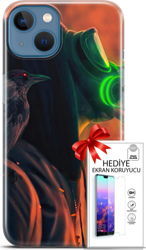Apple İphone 13 Kılıf Orijinal Seri Algorand 01 Gaz Maskeli Telefon Kılıfı + Ekran Koruyucu