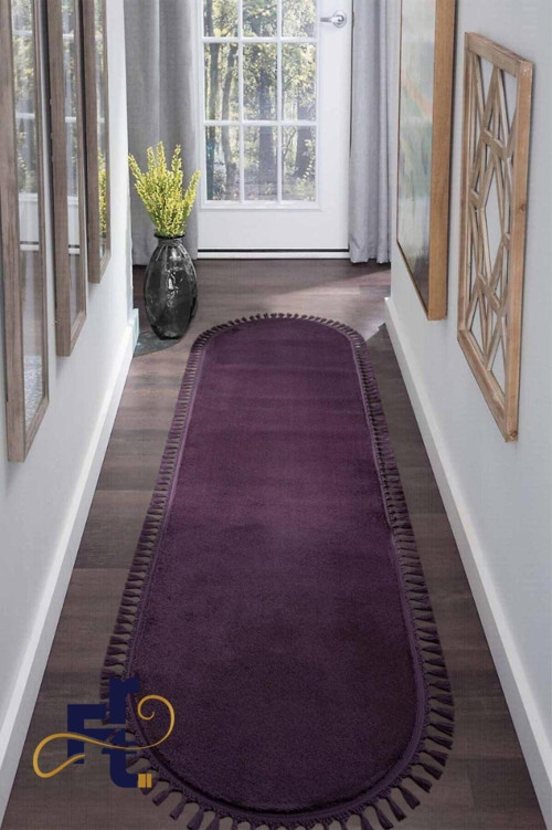 Tüylü Peluş Oval Örgü Saçaklı Peluş Yolluk Yumuşacık Yıkanabilir Antre Hol Koridor Halı Mor