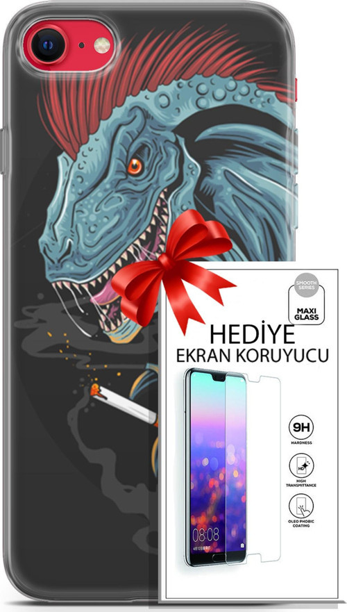 Apple İphone Se 2020 - 2022 Kılıf Orijinal Seri Punky 19 Dinozor Punk Tam Koruma Kılıf + Ekran Koruyucu