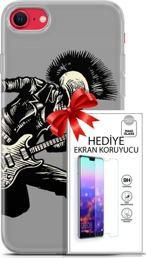 Apple İphone Se 2020 - 2022 Kılıf Orijinal Seri Punky 07 Punk Gitarist Desenli Kılıf + Ön Ekran Koruyucu